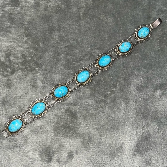 Vintage 925 Sterling Silver Turquoise Bracelet - Picture 2 of 9